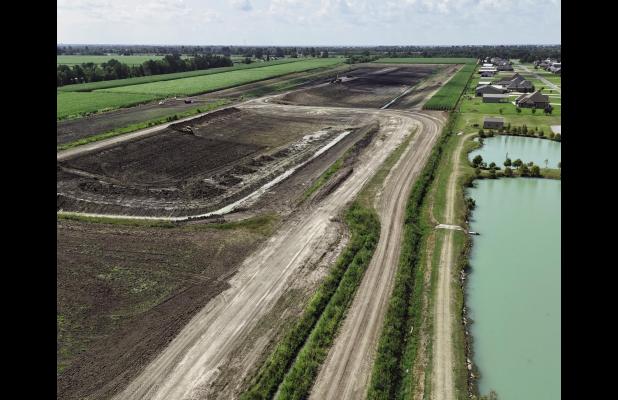 A recent drone photo of work being done at the Big Shake burrow pit in Hester, LA.
