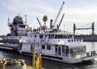 The Monstrance stands tall atop the ship for all to see as it traveled from Baton Rouge to New Orleans. Photo by St. James Sheriff’s Office St. Micheal Church Shines As Host Of First Ever Féte Dieu Du Mississippi