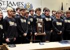 The Lutcher High Boys Swim team was honored by the St,. James Parish School Board for their State Runner-up finish. Swim coach Kelly Richardson said the boys swam their best when it counted the most and that LHS was the only public school to place in the 