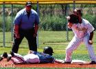 St. James Wildcat senior pitcher/first baseman Chris Gravois attempts to pick off a Springfield baserunner. Gravois also threw a complete game in Game 1 and hit a three-run homerun in Game 2. The Wildcats lost games one and three and won game two. Photo b Wildcat Baseball Team Wins First Home Playoff Game In Program History