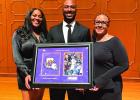 David Pittman (center) with his sister Dara (left) and mother Danice at the Northwestern State Sports Hall of Fame induction ceremony. Pittman was selected for his career in football and track. Northwestern State Inducts Pittman Into Sports Hall Of Fame