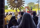 The Monstrance exiting the Church to complete its journey to New Orleans. Photo by Nicole Reynaud Photo by Nicole Reynaud St. Micheal Church Shines As Host Of First Ever Féte Dieu Du Mississippi