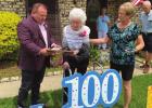 St. James Parish President Peter Dufresne presents a Resolution from the Parish Council congratulating Alice Dupuy for turning 100-years old on May 4, 2021. Happy 100th Birthday