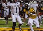Wildcat linebacker Nolan Zenon pressures the Shaw quarterback last Friday in Vacherie. St. James fell to the Eagles by a score of 35-14. Photo by Oliver Hooker Wildcats Fall To Archbishop Shaw 35-14; Host McDonogh 35 This Week For Homecoming